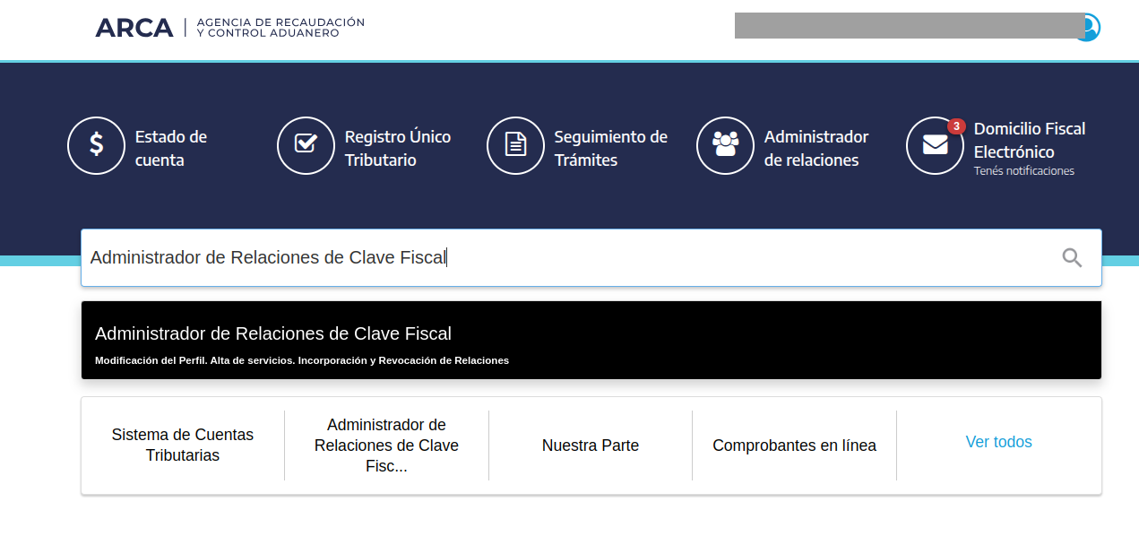 Paso 2: Buscá "Administrador de Relaciones de Clave Fiscal"